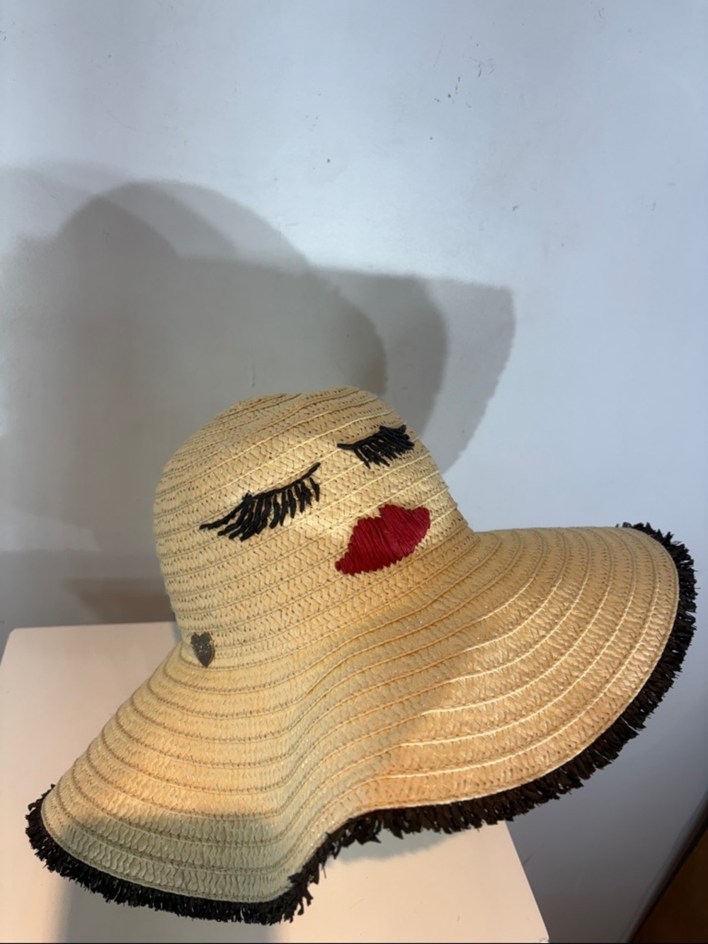 Betsey Johnson Lashes and lips straw wide brimmed hat beach